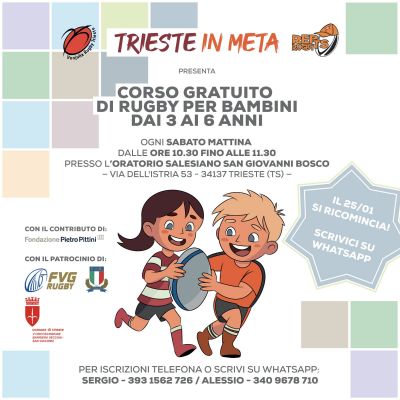 "Trieste in Meta": ogni sabato mattina, ai Salesiani, rugby gratuito per i bambini